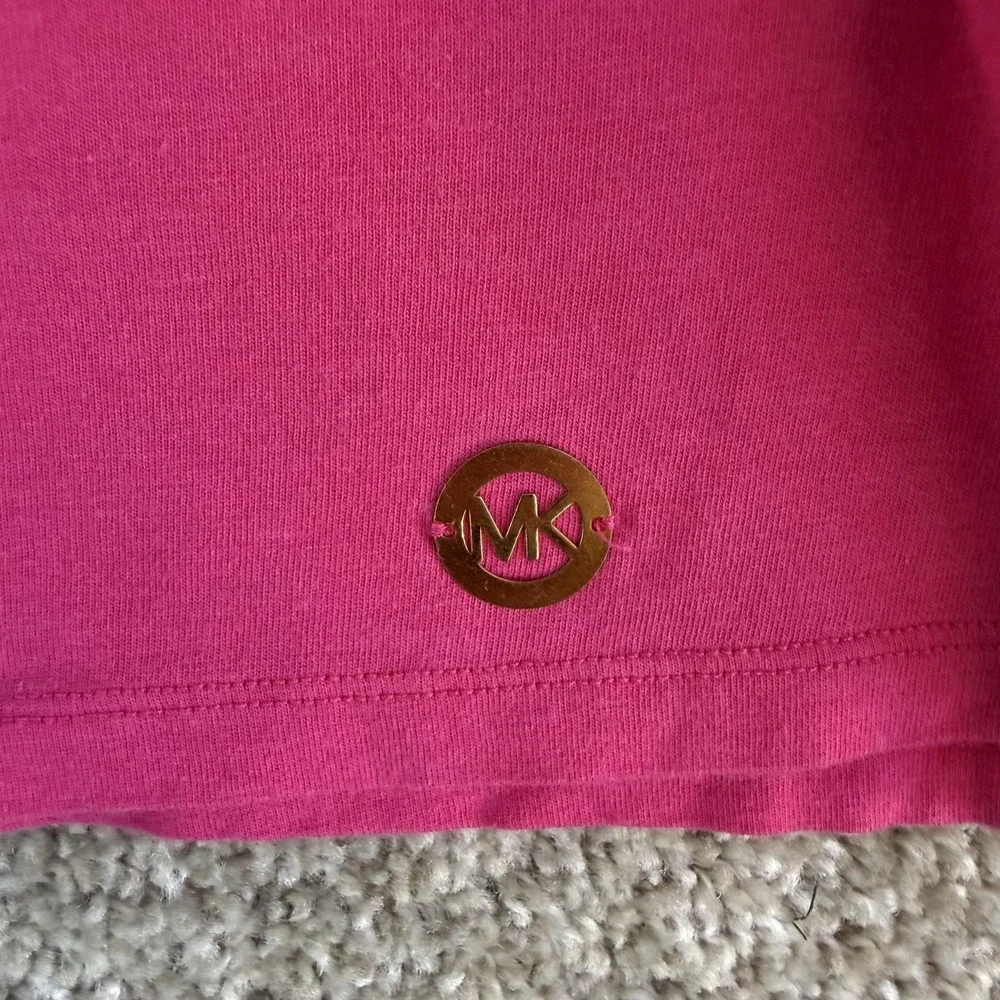 Michael Kors Shirt Womens Large Pink Basic Crew Neck Logo Tee T-Shirt Top